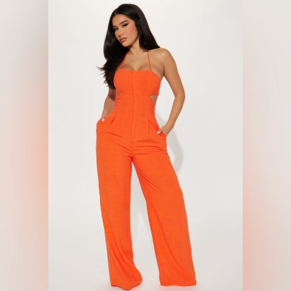 Fashion Nova Adaline Halter Top Wide Leg Jumpsuit Large - Picture 2 of 10